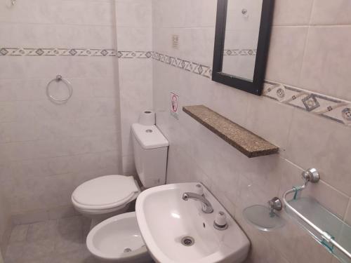 布宜诺斯艾利斯Hotel Manzanares Plaza的白色的浴室设有卫生间和水槽。