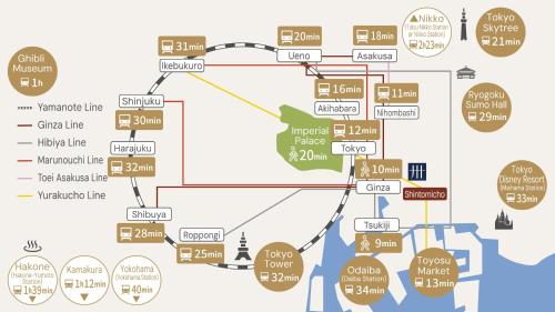 东京MIMARU TOKYO GINZA EAST的孟菲斯市地图,有路标