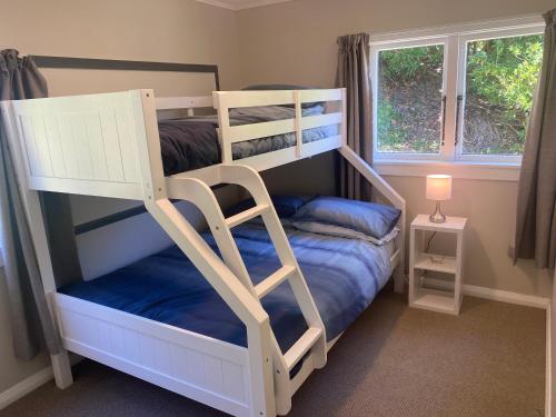 皮克顿Peaceful Picton Home的一间卧室设有两张双层床和一扇窗户。