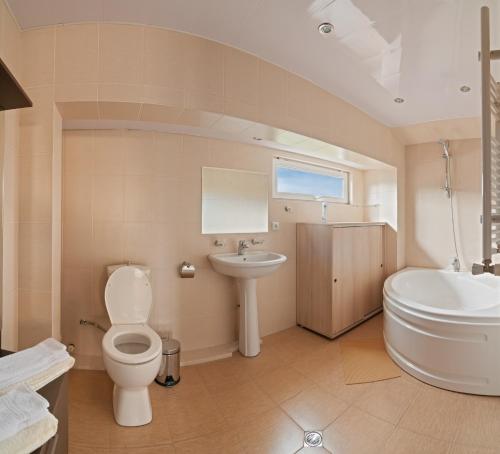 第比利斯Liva Hotel的浴室配有卫生间、盥洗盆和浴缸。