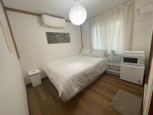 首尔Hostel JL in Chung-jeong的一间小卧室,配有白色的床和微波炉