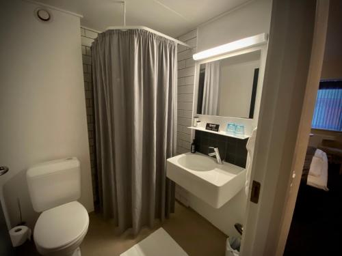 斯楚厄斯楚厄豪华酒店的一间带卫生间、水槽和镜子的浴室