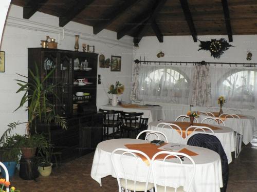 根尼斯迪亚斯Szilvió的一间设有白色桌椅的用餐室