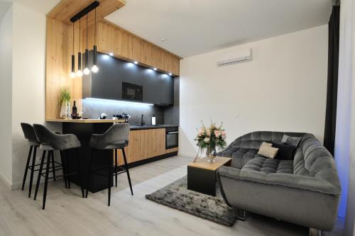 莫斯塔尔Solaris的带沙发的客厅和厨房
