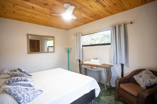 戈亚斯州上帕莱索Catavento Pousada的一间卧室配有一张床、一张书桌和一个窗户。
