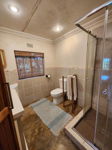 路易特里哈特Softwaters Farm Guesthouse的带淋浴和卫生间的浴室