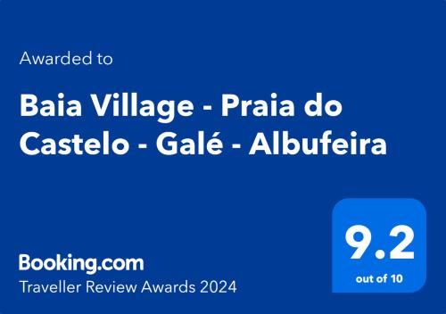 阿尔布费拉Baia Village - Praia do Castelo - Galé - Albufeira的蓝色的长方形,有raia village praia do caselidaale的词