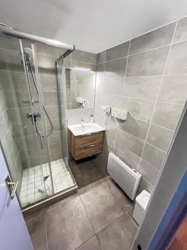 巴斯洛内特杜切瓦布兰克酒店的带淋浴和盥洗盆的浴室