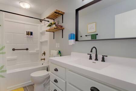 北坎顿Cozy Updated Home W Rec Room & Large Backyard的白色的浴室设有水槽和卫生间。
