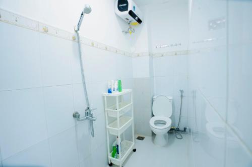 岘港TINA HOUSE Apartment的一间带卫生间和墙上摄像头的浴室