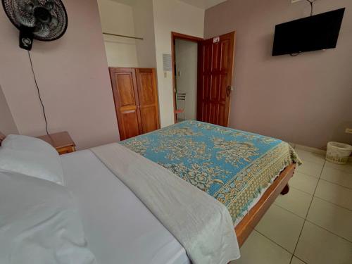 特纳Hotel Río Tena的一间卧室配有一张床和一台平面电视