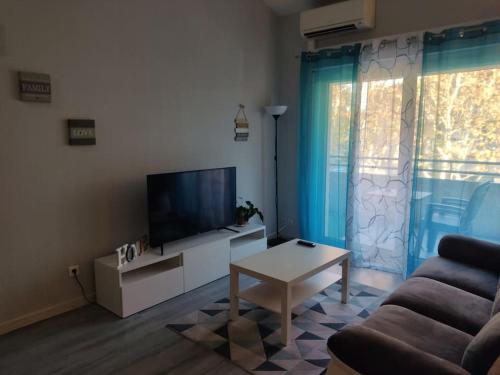 佩皮尼昂Joli appartement dans quartier calme de Perpignan的带沙发、电视和桌子的客厅