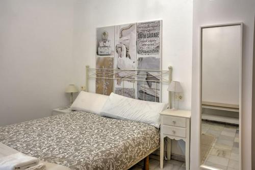 塞维利亚Precioso piso residencial的一间卧室配有一张床和镜子