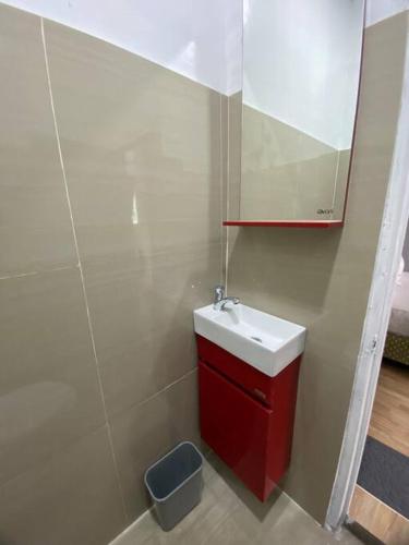 桑托斯将军城Balai ni Atan - relaxing studio unit near airport的一间带水槽和镜子的小浴室