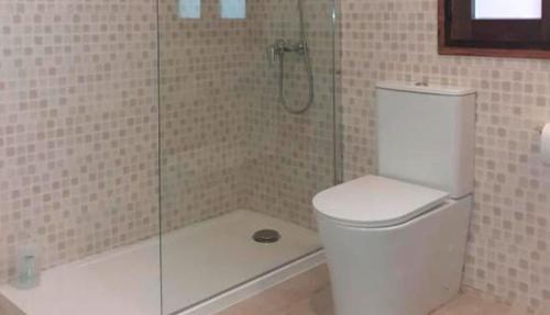莱里达Apartamentos "Casa Melé" 2, Parking privado opcional的一间带卫生间和玻璃淋浴间的浴室