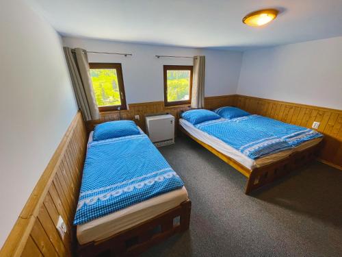 派克波特斯耐兹库Roubenka U 2 přátel的一间卧室设有两张床和两个窗户。