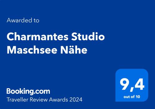 Charmantes Studio Maschsee und Messe Nähe的证书、奖牌、标识或其他文件
