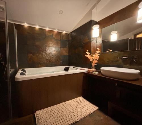 马林堡Monte Do Malhao - Art, Eco & Spa的带浴缸、水槽和镜子的浴室