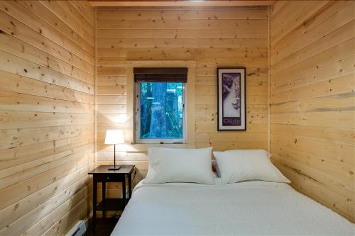 格雷西尔74sl - Pets Ok - Wifi - Bbq - Sleeps 8的木制客房的一张床位,设有窗户