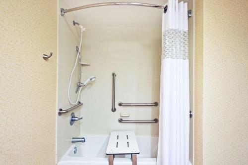 巴伯斯维尔汉普顿亨廷顿/巴伯斯维尔酒店的浴室配有浴缸和淋浴及浴帘