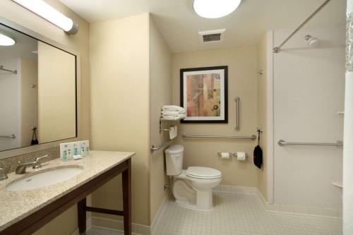 查尔斯镇查尔斯镇汉普顿套房酒店的一间带卫生间、水槽和镜子的浴室