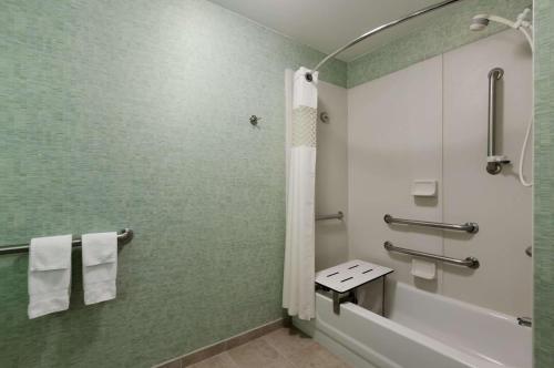 休斯顿休斯顿西北汉普顿酒店的带淋浴、浴缸和盥洗盆的浴室