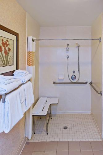 琼斯伯勒琼斯伯勒汉普顿酒店的带淋浴和盥洗盆的浴室
