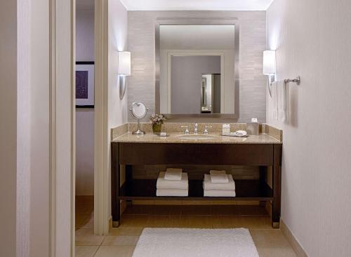 休斯顿休斯顿格林威广场希尔顿逸林酒店的一间带水槽和镜子的浴室