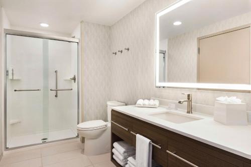 利斯堡Home2 Suites By Hilton Leesburg, Va的浴室配有卫生间、盥洗盆和淋浴。
