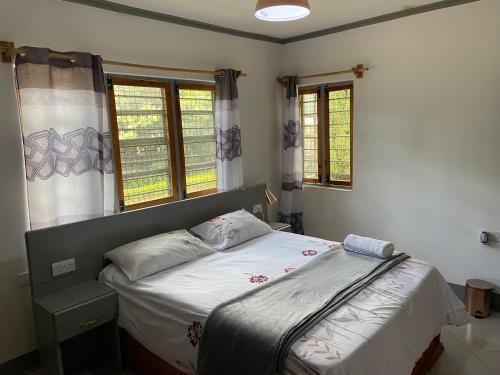 伊林加Rockville Abode的一间卧室设有一张床和两个窗户。