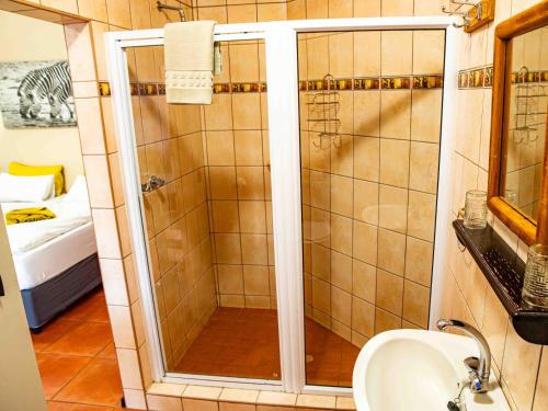 斯瓦科普蒙德Bushbabies-Inn Self-Catering Accommodation的带淋浴和盥洗盆的浴室