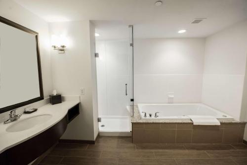 印第安纳Hilton Garden Inn Indiana at IUP的白色的浴室设有浴缸和水槽。
