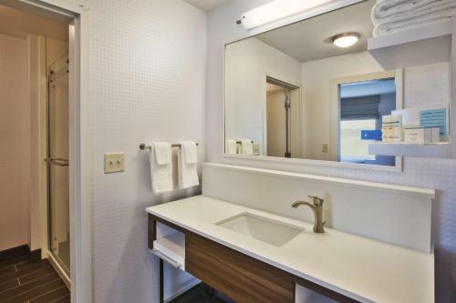 苏福尔斯Hampton Inn & Suites By Hilton, Southwest Sioux Falls的一间带水槽和镜子的浴室