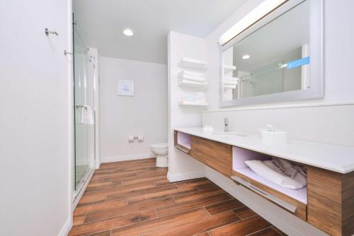 恩波里亚Hampton Inn Emporia, KS的一间带水槽和镜子的浴室