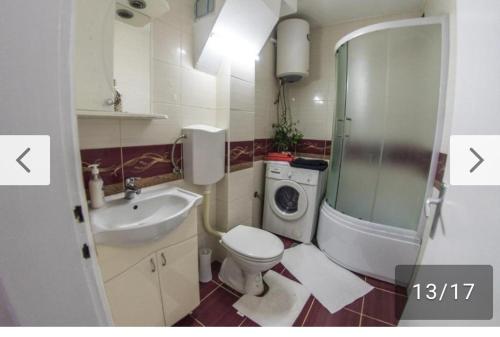 沙巴茨Andjela的浴室配有卫生间水槽和洗衣机。