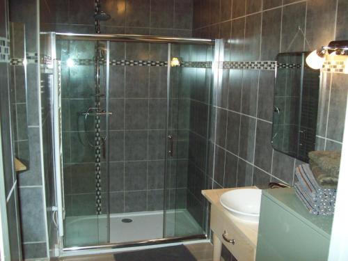Gîte Contrisson, 4 pièces, 6 personnes - FR-1-585-16的浴室里设有玻璃门淋浴