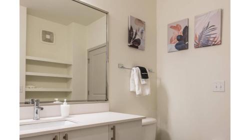 路易斯威尔Stunning Nulu 1BR CozySuites Unit 03的一间带水槽和镜子的浴室
