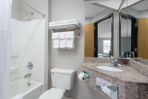 查塔努加Stay 2Night Chattanooga Hamilton Place的一间带卫生间、水槽和镜子的浴室
