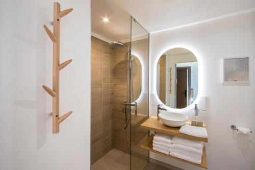 沙斯讷伊迪普瓦图Hôtel Ecolodgee的一间带水槽和镜子的浴室