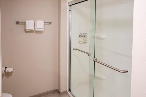 苏城苏城 - 南快捷假日酒店及套房的浴室里设有玻璃门淋浴