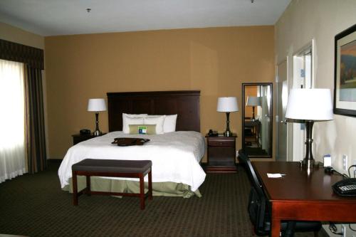基尔戈基戈尔希尔顿恒庭酒店的酒店客房设有一张大床和一张书桌。