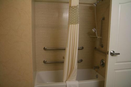 基尔戈基戈尔希尔顿恒庭酒店的浴室设有带浴帘的浴缸