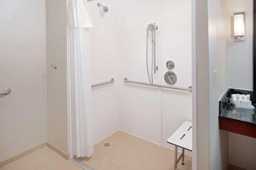 法明顿哈特福德顿希尔顿惠庭套房酒店的带淋浴和盥洗盆的浴室