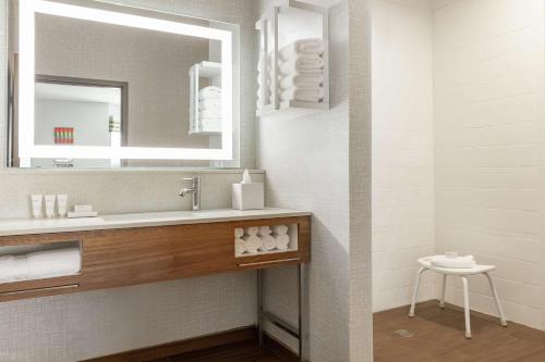 Westfield休斯顿柏树站汉普顿套房酒店的一间带水槽和镜子的浴室