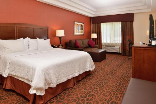 爱达荷福尔斯爱达荷福尔斯/机场汉普顿酒店的酒店客房,配有床和沙发