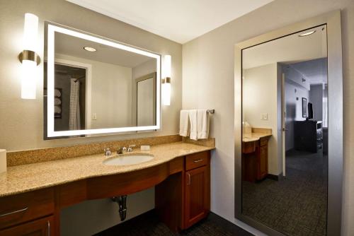 伊萨卡伊萨卡希尔顿惠庭套房酒店的一间带水槽和大镜子的浴室