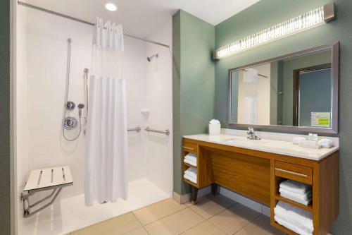 唐宁敦唐宁敦艾斯顿30号高速公路希尔顿欣庭套房酒店的一间带水槽和淋浴的浴室