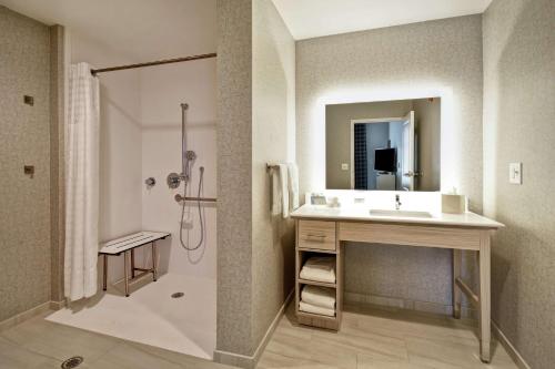 格林维尔Homewood Suites By Hilton Greenville Downtown的一间带水槽和淋浴的浴室