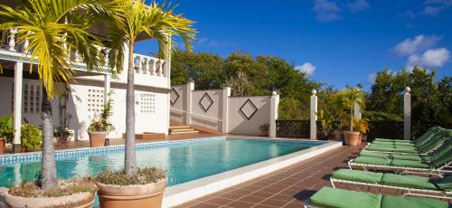Cap EstateOcean View Villa Full House Rate home的一个带躺椅和棕榈树的游泳池