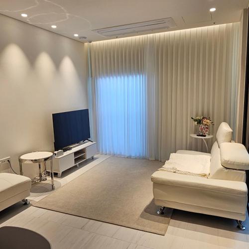 首尔Domus的带沙发和电视的客厅